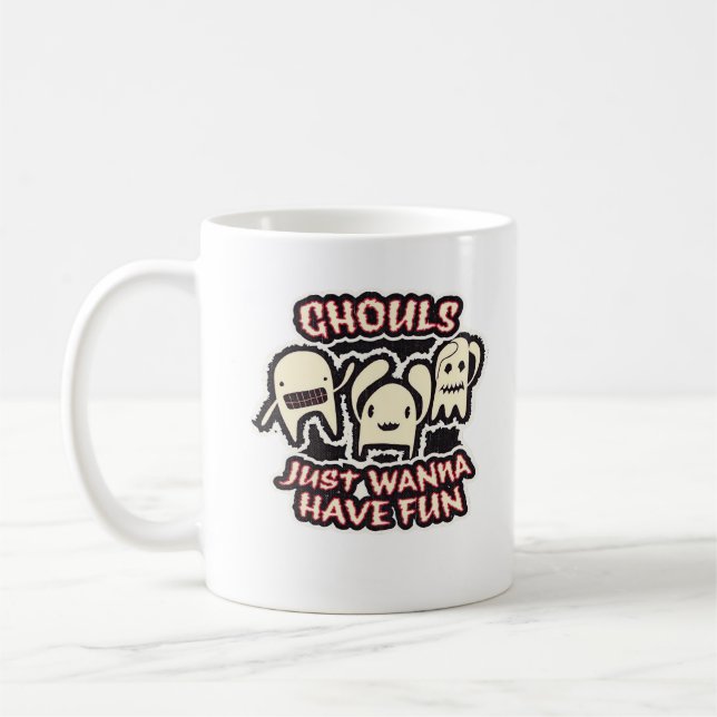 Ghouls Just Wanna Have Fun Retro Spooky Coffee Mug (Left)