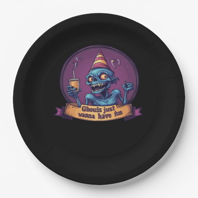 Ghouls Just Wanna Have Fun Sloth & Funny Paper Plate (Front)
