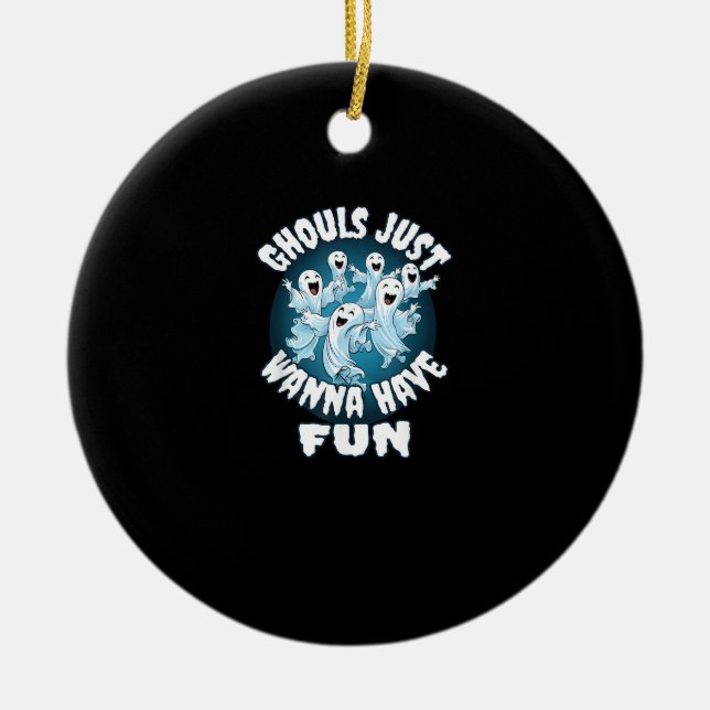 Ghouls Just Wanna Have Fun Sloth Halloween Ceramic Tree Decoration (Front)