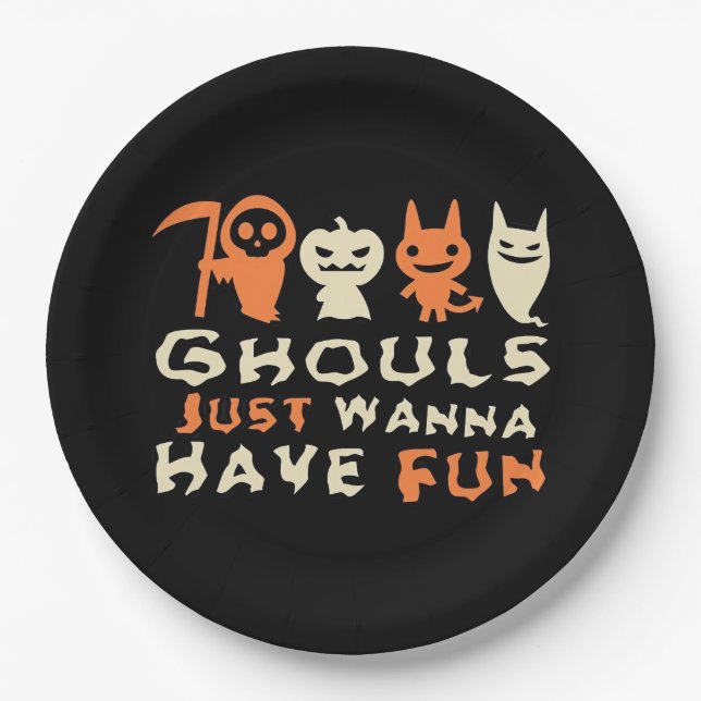Ghouls Just Wanna Have Fun Sloth Halloween Paper Plate (Front)