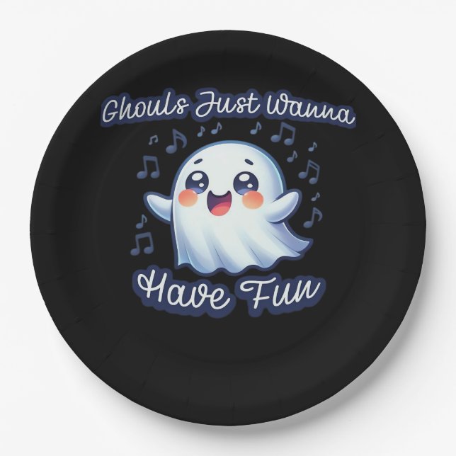 Ghouls Just Wanna Have Fun Sloth & Slogan Paper Plate (Front)