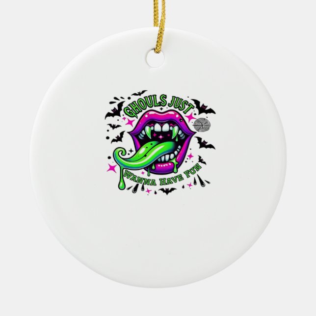 Ghouls Just Wanna Have Fun Sloth Vibe Ceramic Tree Decoration (Front)
