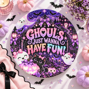 Ghouls Just Wanna Have Fun Spooky Halloween Party Paper Plate