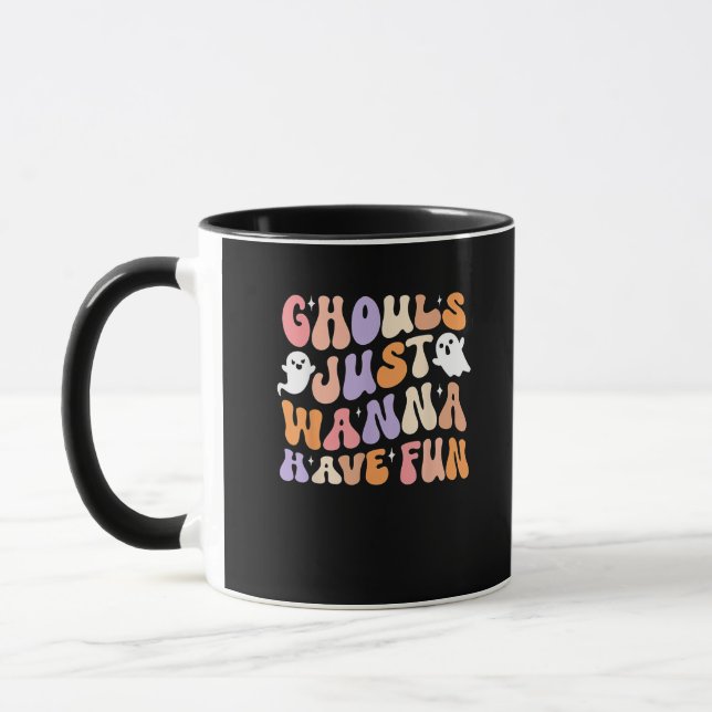 Ghouls Just Wanna Have Fun Spooky Season Groovy Ha Mug (Left)