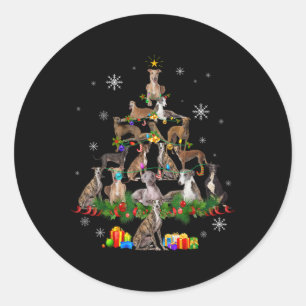 Ghound Christmas Tree Lights Funny Dog Xmas Gif T Classic Round Sticker