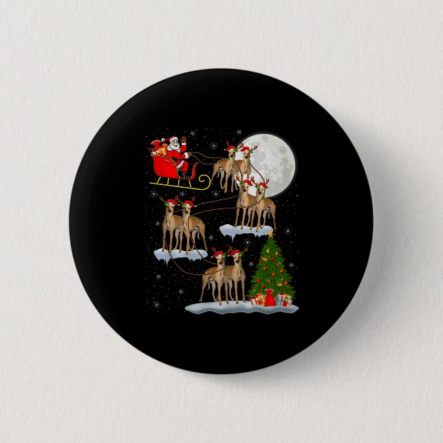 Ghound Dog Santa Sleigh Flying Funny Magical Chris 6 Cm Round Badge (Front)