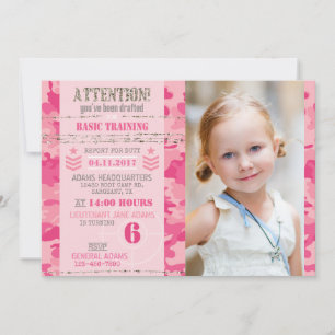 GI Jane Army Camouflage Military Birthday Invitation