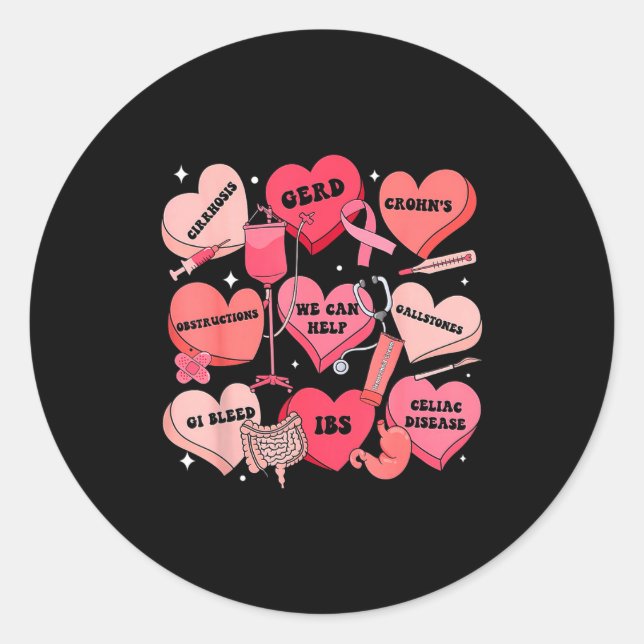 Gi Nurse Valentine Hearts Candy Gastroenterology E Classic Round Sticker (Front)