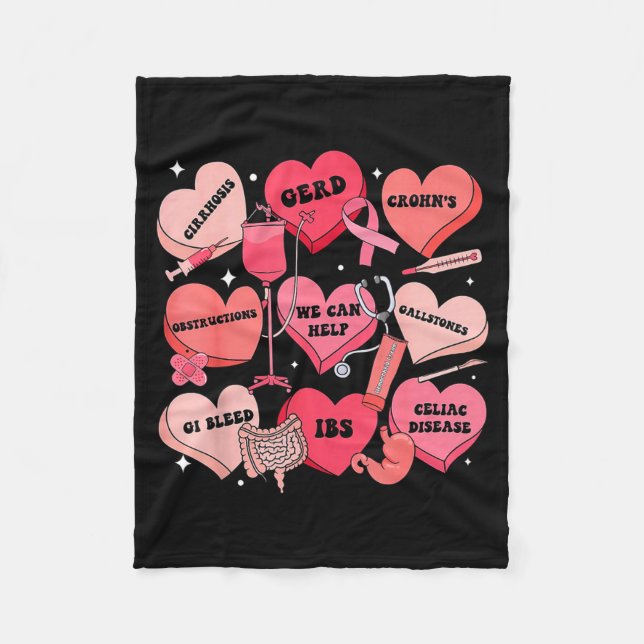Gi Nurse Valentine Hearts Candy Gastroenterology E Fleece Blanket (Front)