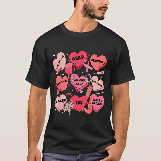 Gi Nurse Valentine Hearts Candy Gastroenterology E T-Shirt (Front)