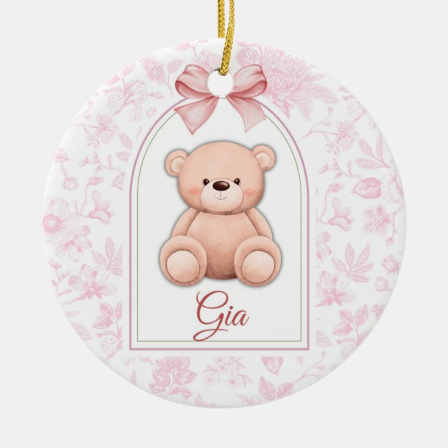 Gia | Custom Pink Teddy Bear Nursery Design  Ceramic Tree Decoration (Front)