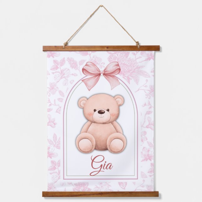Gia | Custom Pink Teddy Bear Nursery Design  Hanging Tapestry (Front)