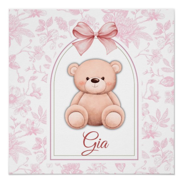 Gia | Custom Pink Teddy Bear Nursery Design  Poster (Front)