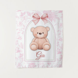 Gia Custom Pink Teddy Bear Nursery Design Tapestry