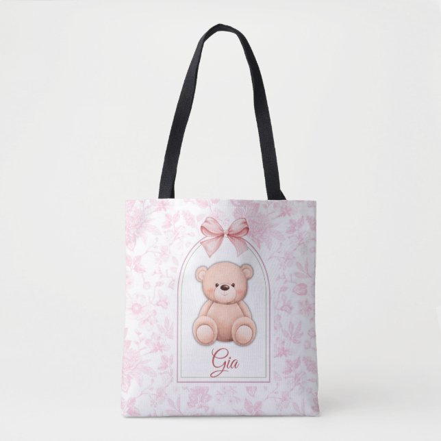 Gia | Custom Pink Teddy Bear Nursery Design  Tote Bag (Front)