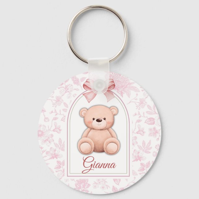 Gianna | Custom Pink Teddy Bear Nursery Design  Key Ring (Front)