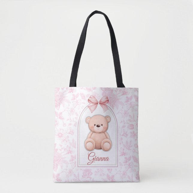 Gianna | Custom Pink Teddy Bear Nursery Design  Tote Bag (Front)