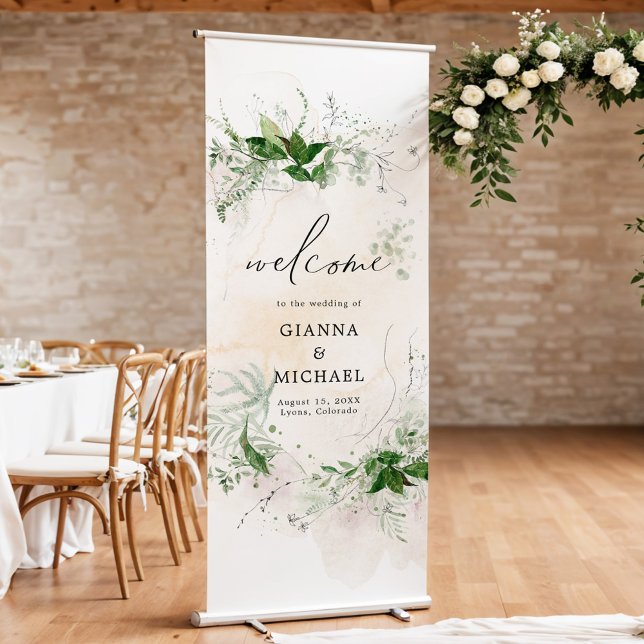 GIANNA Etherial Vintage Greenery Wedding Welcome Retractable Banner (Creator Uploaded)