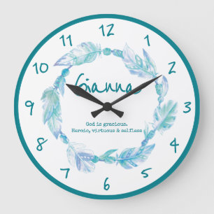 Gianna feather beads wreath name meaning aqua large clock