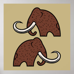 Giant Animals: Cartoon of Extinct Mammoths Poster