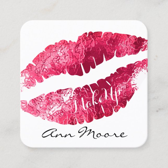 Giant big kiss lips classy shine cover square business card (Front)