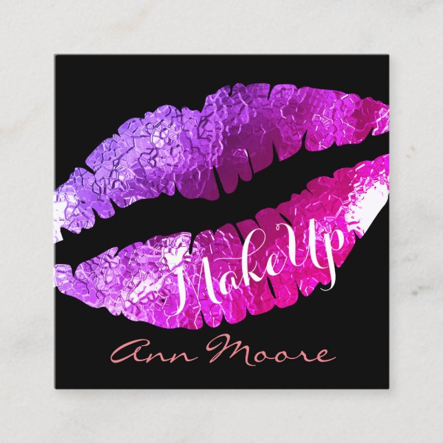 Giant big kiss lips classy shine cover square business card (Front)