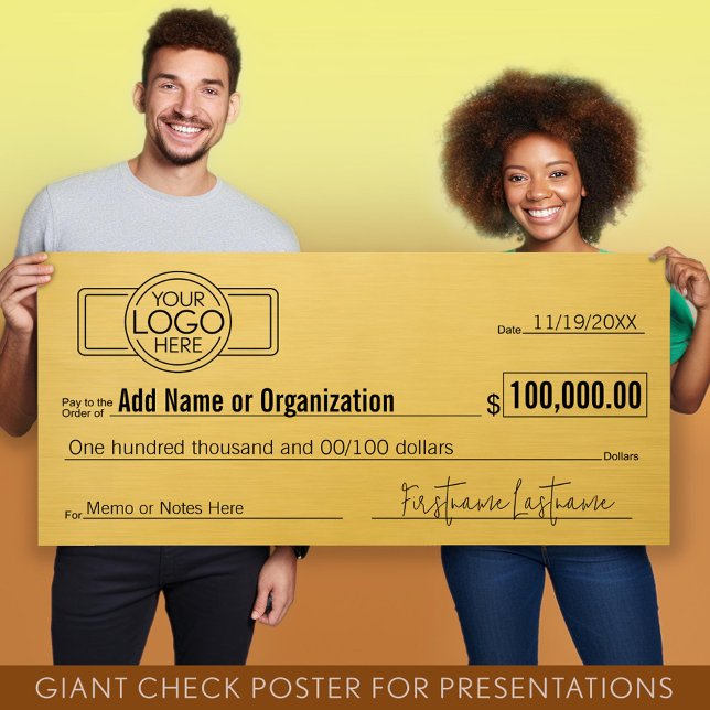 Giant Blank Check for Sweepstakes, Awards, Charity Poster (Giant Check for Presentations)