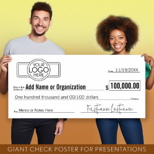 Giant Blank Check for Sweepstakes, Awards, Charity Poster