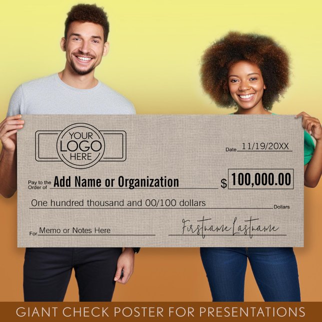 Giant Blank Check for Sweepstakes, Awards, Charity Poster (Giant Check for Presentations)