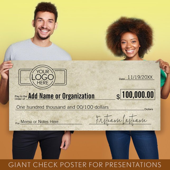 Giant Blank Check for Sweepstakes, Awards, Charity Poster (Giant Check for Presentations)