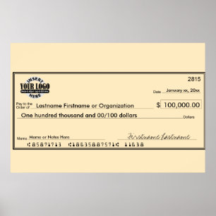 Giant Blank Check for Sweepstakes & Awards Poster