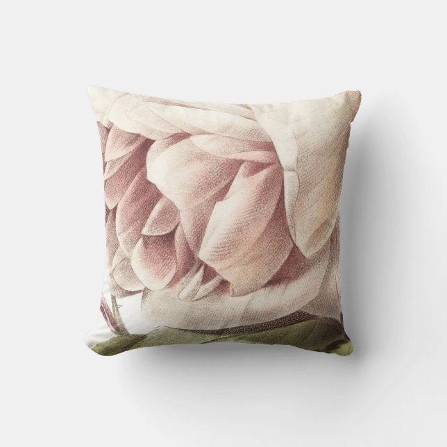 Giant Blush Rose Decorative Floral Throw Pillow (Front)