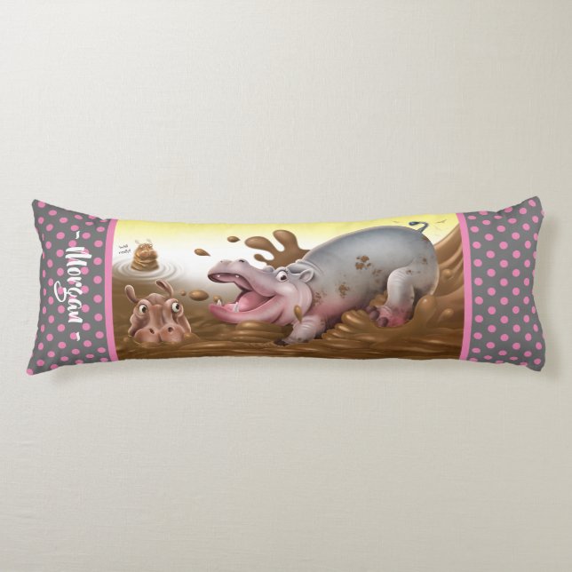 Giant body cushion Hippos in mud pink grey. (Front)