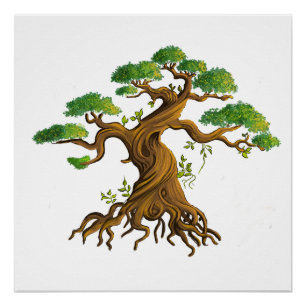 Giant Bonsai in color drawing Poster
