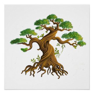 Giant Bonsai in color drawing Poster
