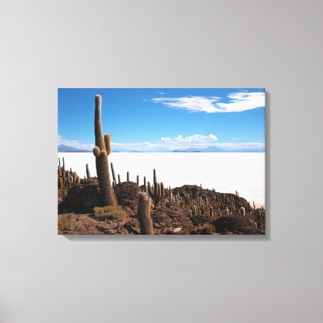 Giant cactus at the Salar de Uyuni canvas Print (Front)