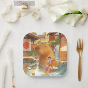 Giant Capybara – Hot Spring Illustration Paper Plate
