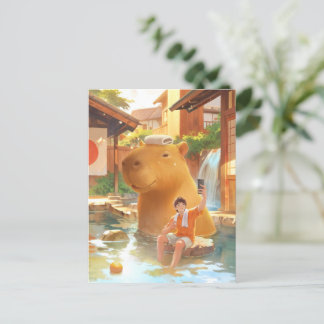 Giant Capybara – Hot Spring Illustration Postcard