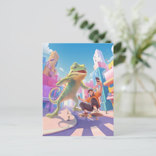 Giant Chameleon – City Illustration Postcard (Standing Front)