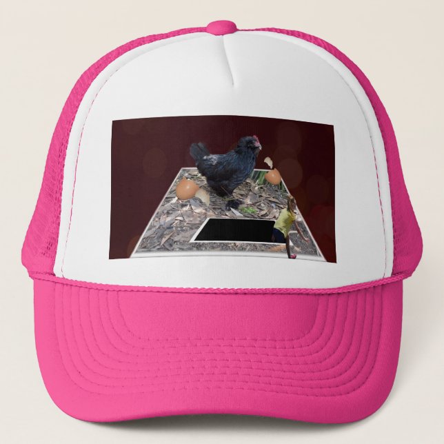 Giant Chicken Eating Eggs, Trucker Hat (Front)