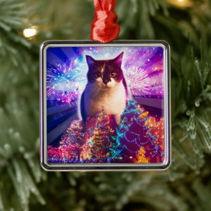 Giant Christmas Cat Metal Tree Decoration