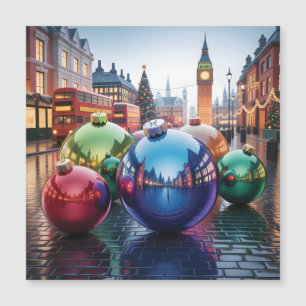Giant Christmas Ornaments on a Rainy London Street