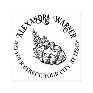 Giant Clam Shell and Coral Name Return Address  Self-inking Stamp