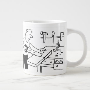 Giant Coffee Mug with a Carpenter Illustration