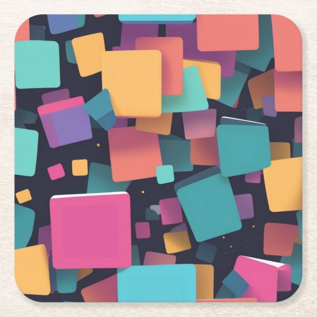 Giant colourful squares square paper coaster (Front)