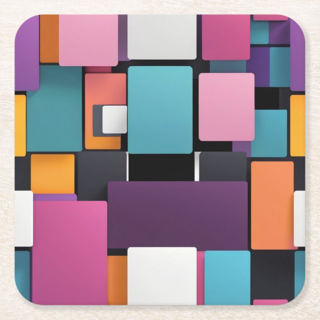 Giant colourful squares square paper coaster (Front)