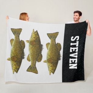 Giant Cozy Smallmouth Bass Fishing Men's Name Fleece Blanket