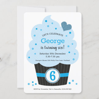 Giant Cupcake Birthday Party Invitation Blue