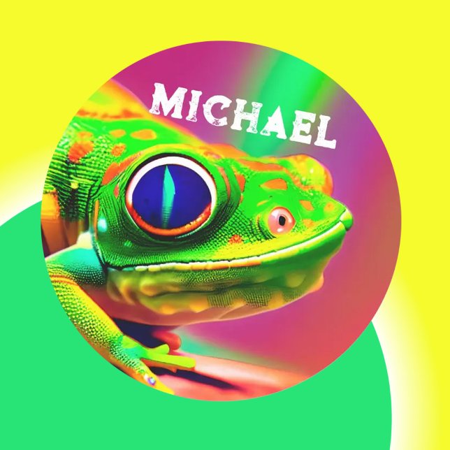 Giant Day Gecko Colourful Lizard Lover Fun Reptile Classic Round Sticker (Vibrant Day Gecko lizard sticker)