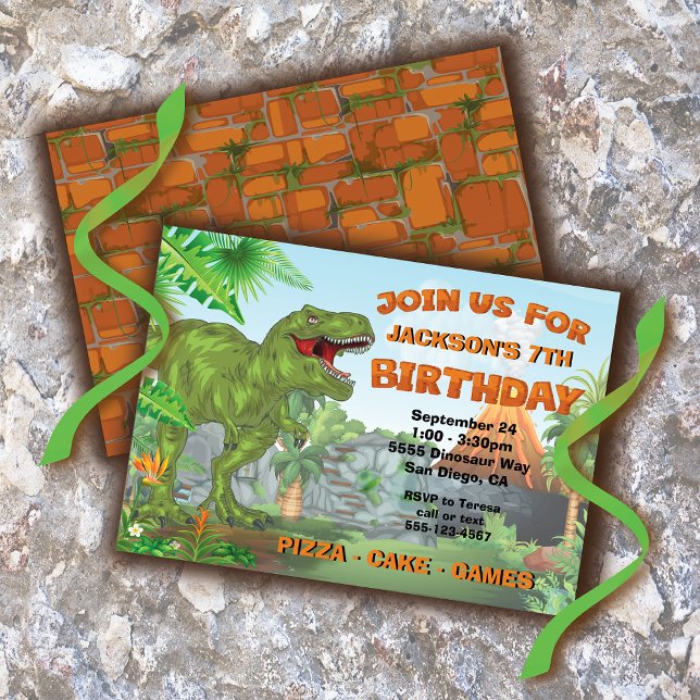 Giant Dinosaur Jungle Volcano Birthay Party Invitation (Creator Uploaded)